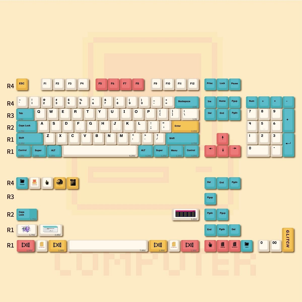 Retro 80s Keycap Set Dye-Sub PBT - Divinikey